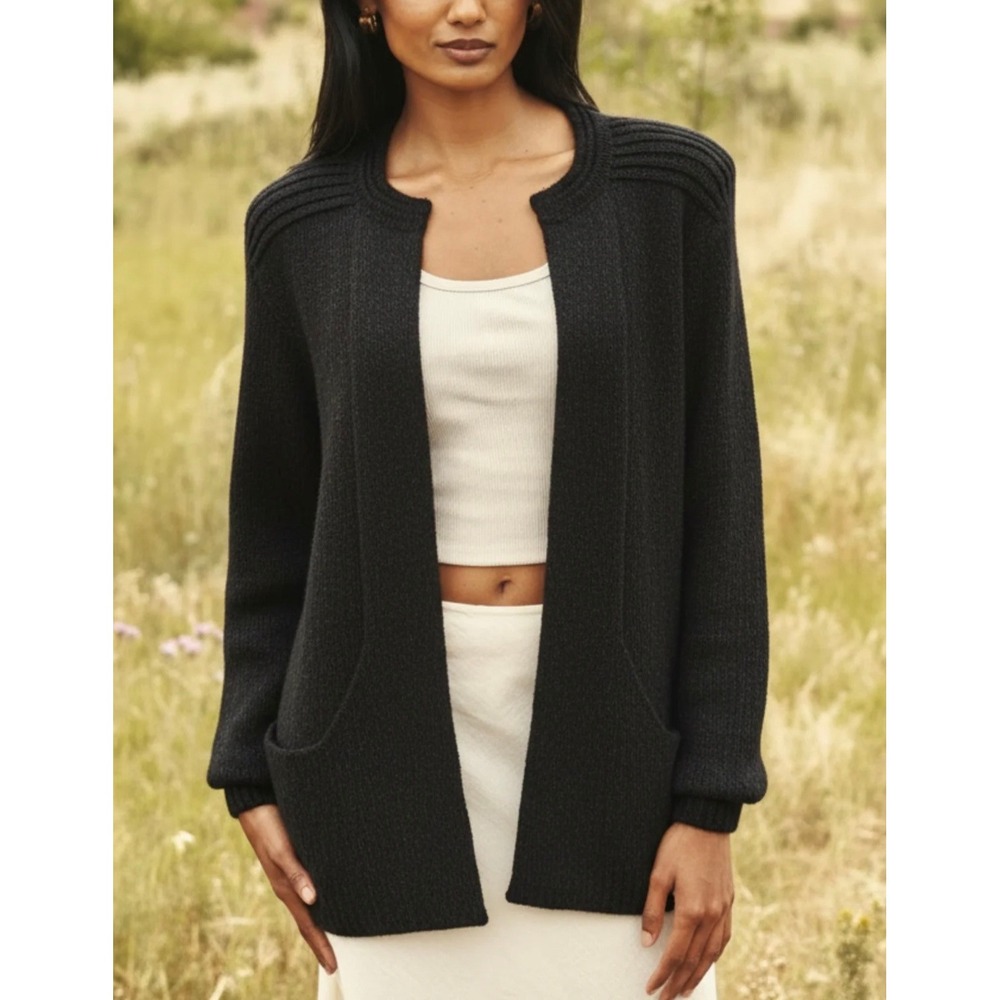 PERUVIAN LINK Ebel Sweater Women One Size Black Alpaca Cardigan Knit Open Front